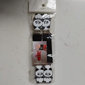 Kids Panda Mitten Clips Suspenders - Black and white cute pandas NWT